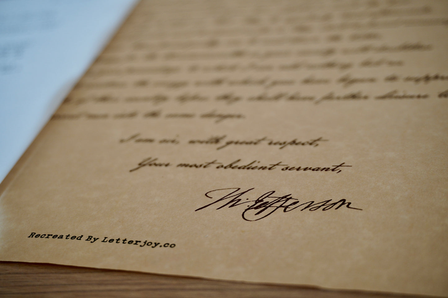 Closeup of letter from Thomas Jefferson